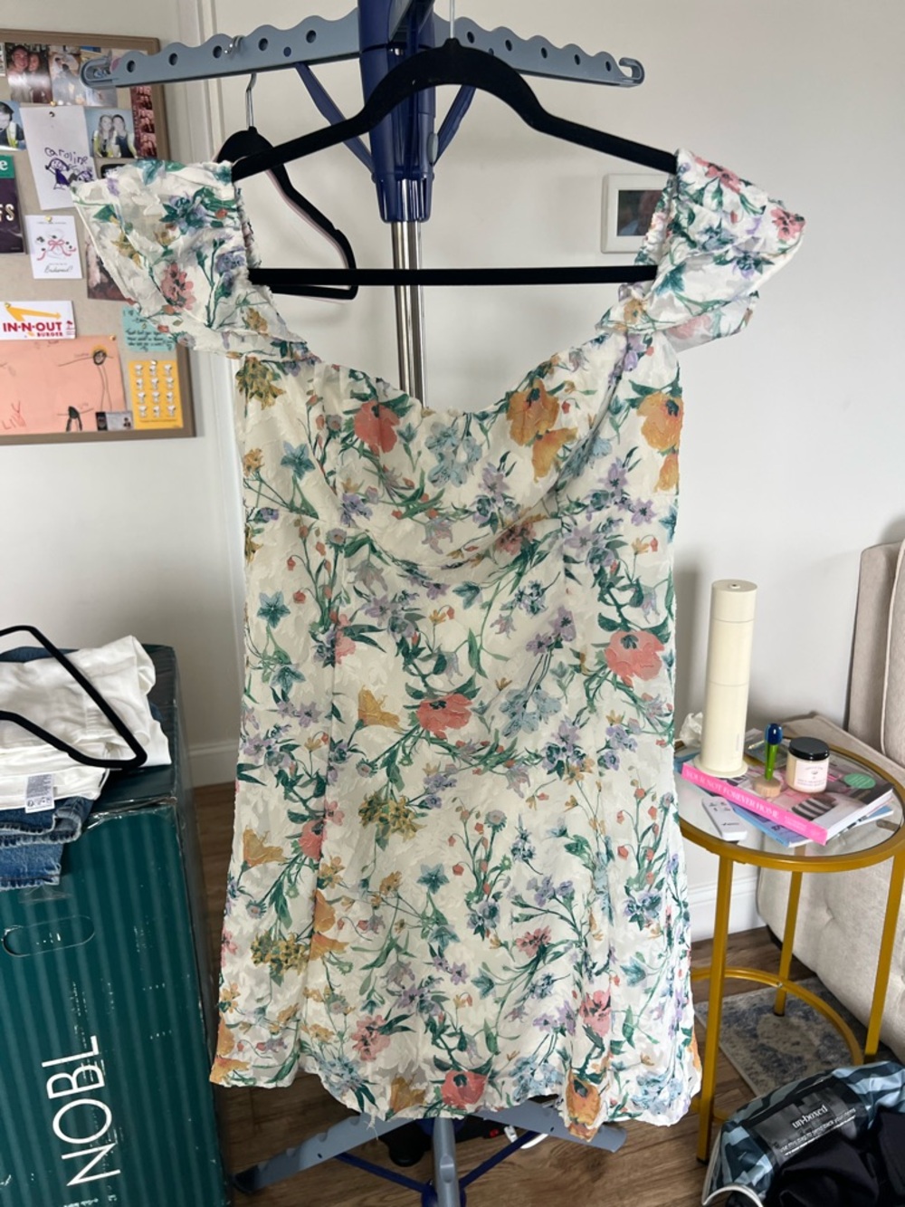 wild fable White Floral Ruffle Shoulder Mini Dress